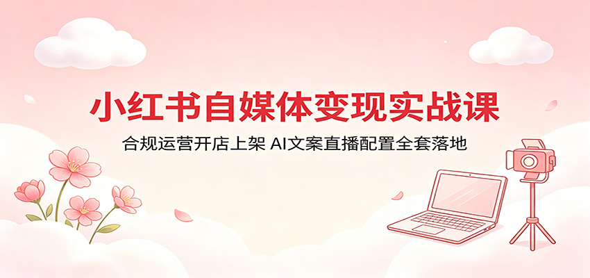 小红书自媒体变现实战课：合规运营开店上架，AI文案直播配置全套落地