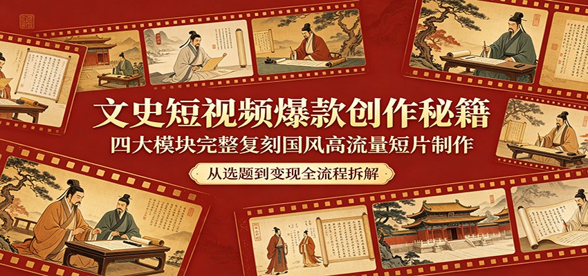 文史短视频爆款创作秘籍：四大模块完整复刻国风高流量短片制作