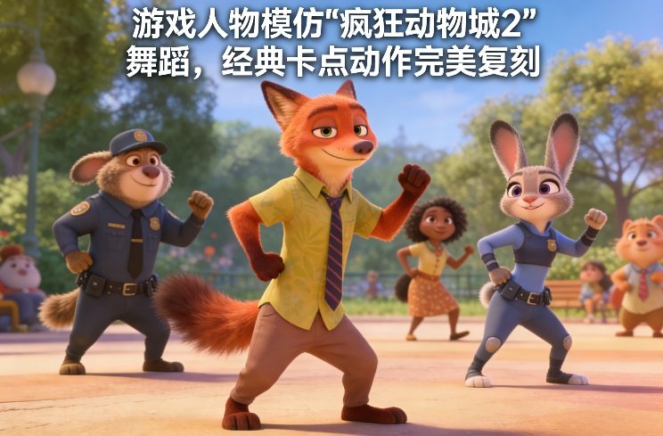 游戏人物模仿“疯狂动物城2”舞蹈，经典卡点动作完美复刻