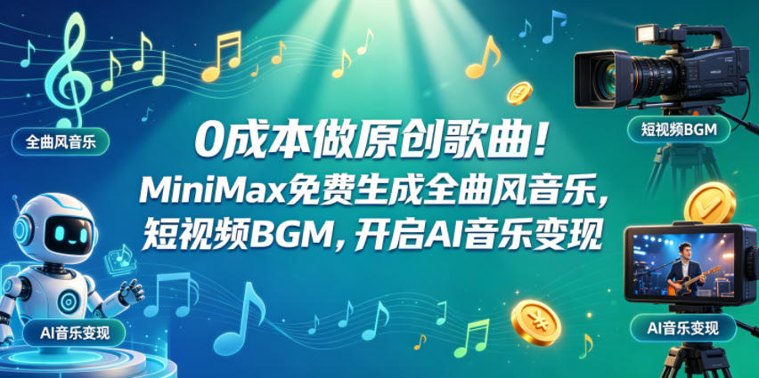 0成本做原创歌曲！MiniMax免费生成全曲风音乐，短视频BGM，开启AI音乐变现