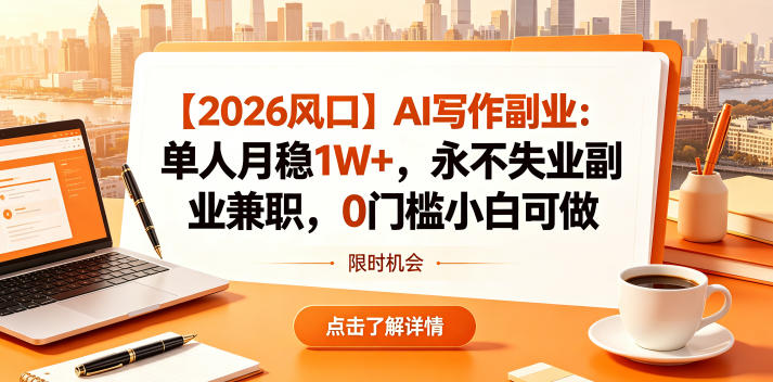 【2026风口】AI写作副业：单人月稳1W+，永不失业副业兼职，0门槛小白可做【揭秘】