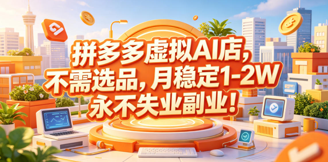 拼多多虚拟AI店，不需选品，月稳定1-2W，永不失业副业！【揭秘】