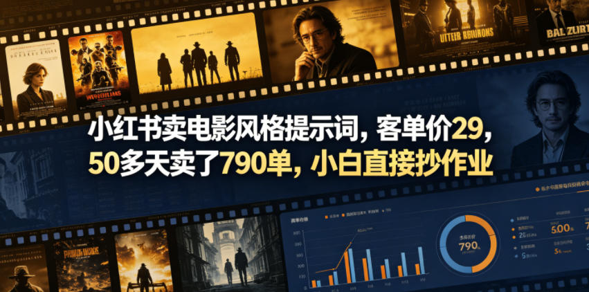 小红书卖电影风格提示词，客单价29，50多天卖了790单，小白直接抄作业！