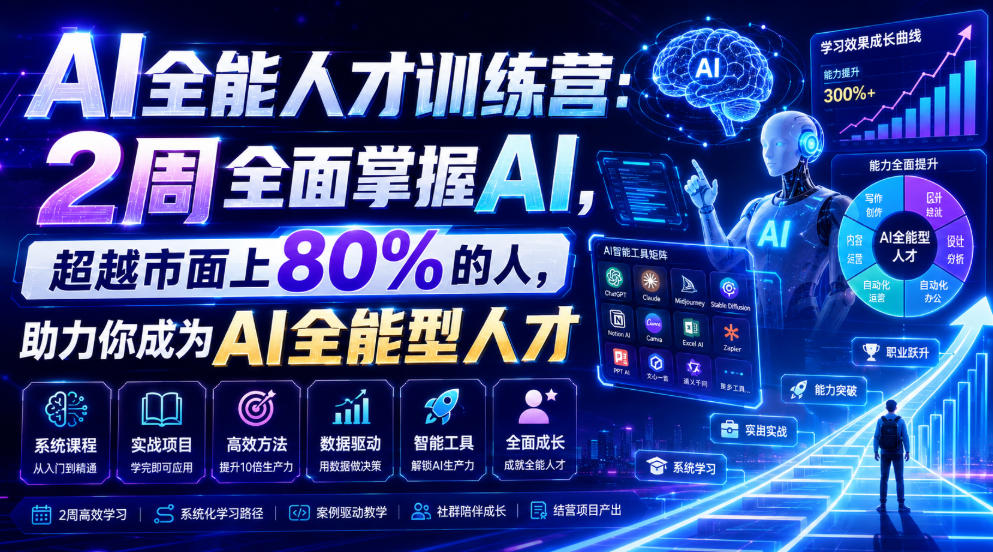 AI全能人才训练营：2周全面掌握AI，超越市面上80%的人，助力你成为AI全能型人才