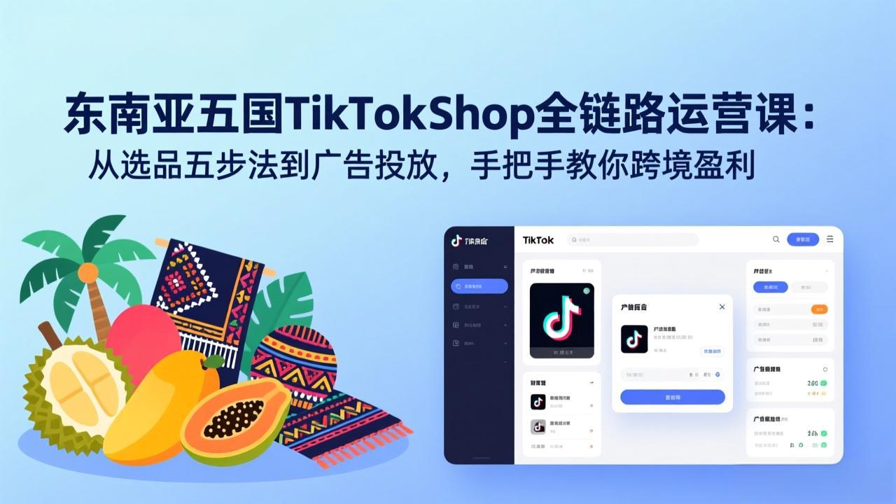 （17511期）东南亚五国TikTok Shop全链路运营课：从选品五步法到广告投放，手把手教你跨境盈利