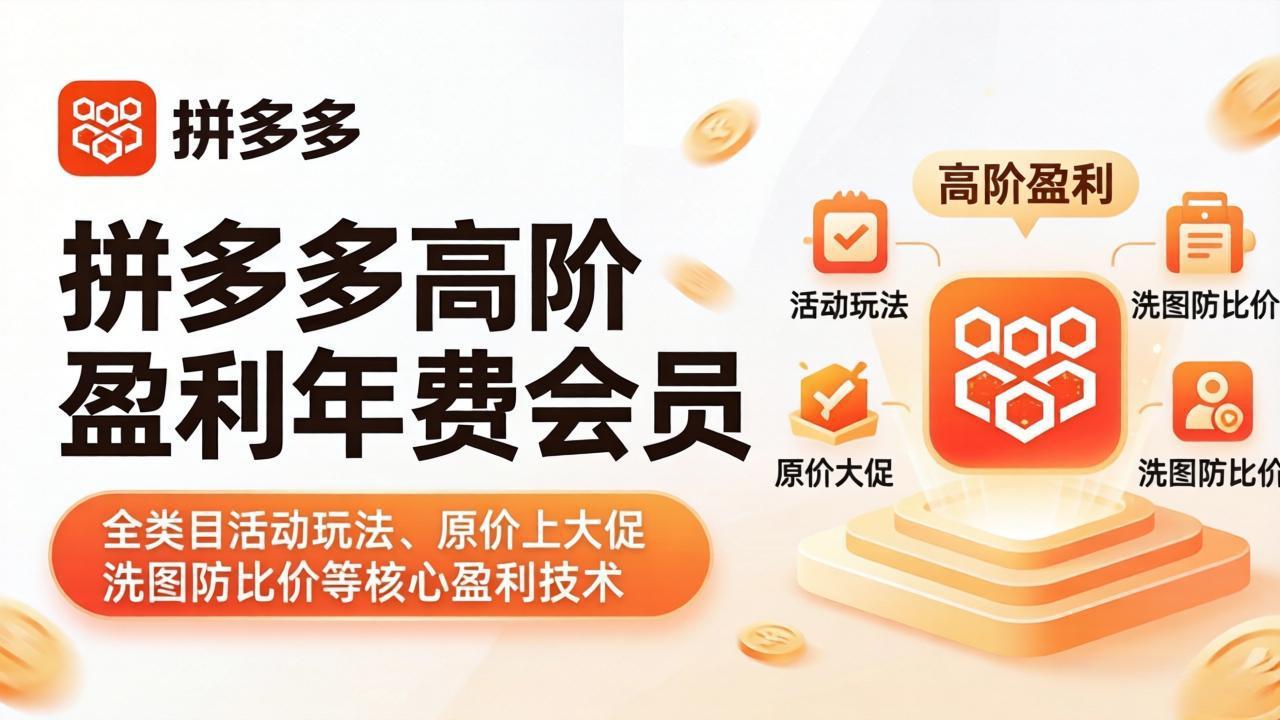 （17881期）拼多多高阶盈利年费会员(更新4月)：全类目活动玩法、原价上大促、洗图防比价等核心盈利技术