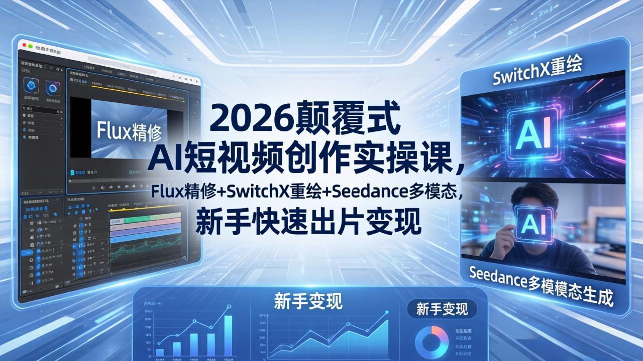 （18449期）2026颠覆式 AI短视频创作课-5月更新，Flux精修+SwitchX重绘+Seedance多模态，新手快速出片变现